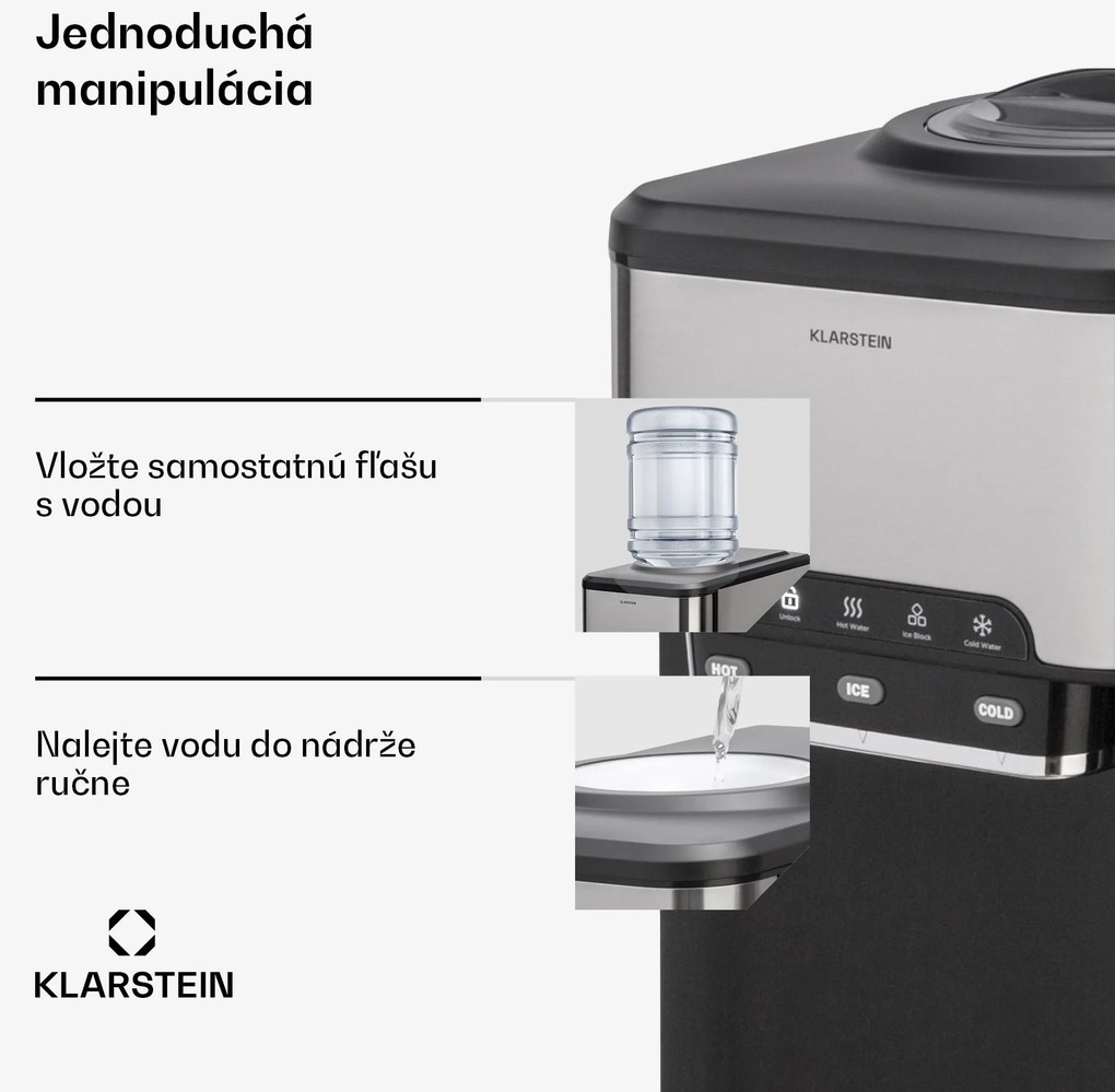 Klarstein Aqueous, výrobník ľadu 3 v 1, kocky ľadu, 20 kg/24h, dávkovač vody: horúca a studená