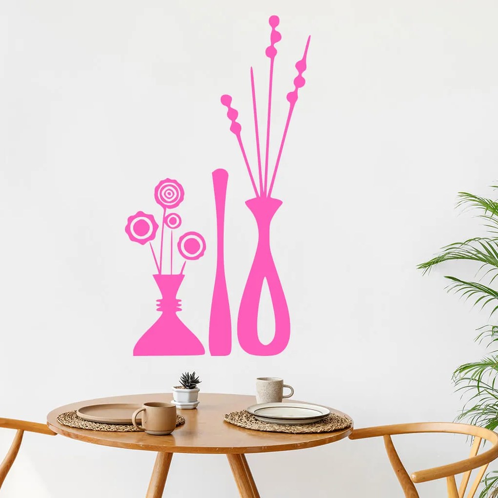 Veselá Stena Samolepka Kvety vo váze Farba: růžová, Veľkosť: 100 x 54 cm