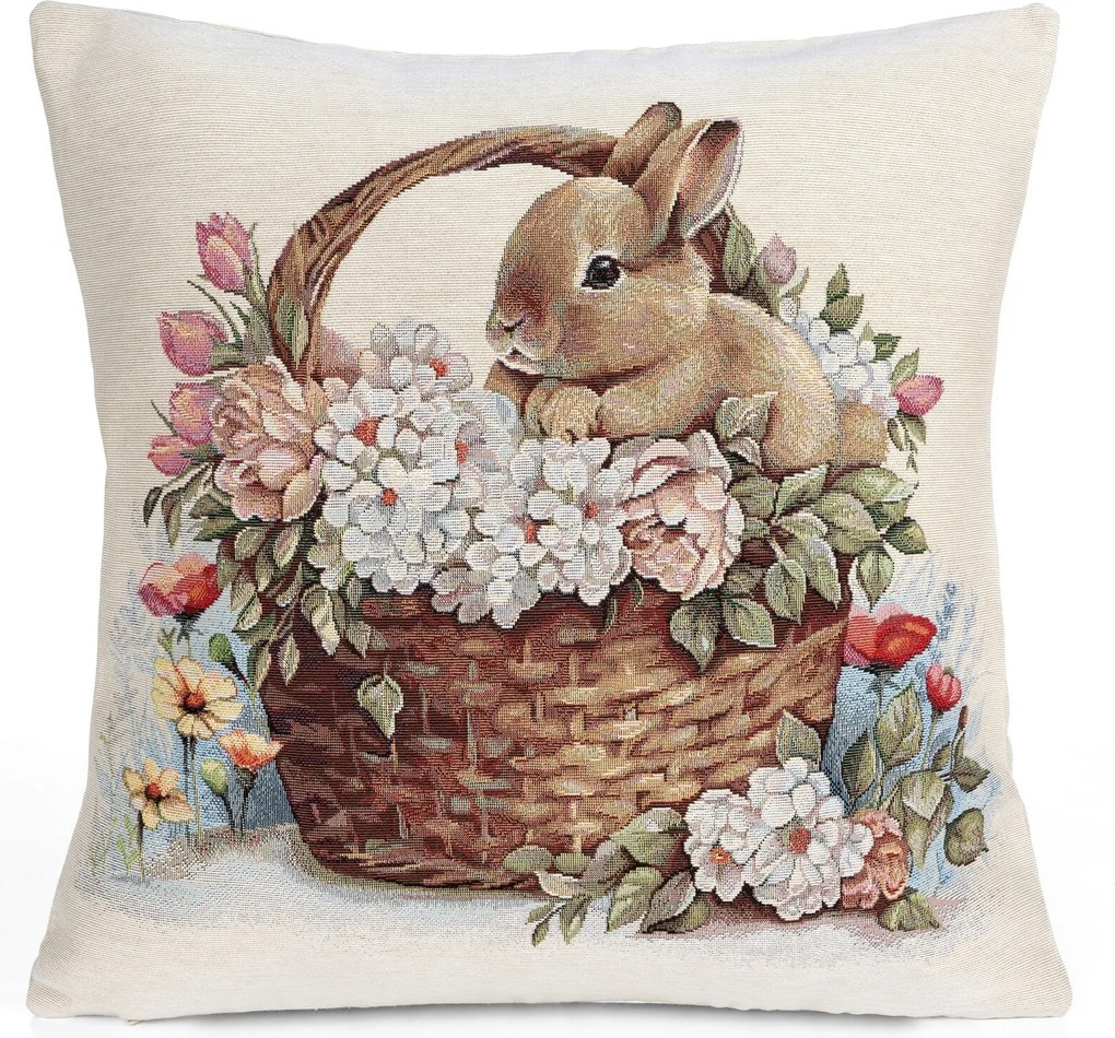 GOBELÍNOVÁ DEKORAČNÁ OBLIEČKA NA VANKÚŠ HARE 45X45 CM VZOROVANÁ