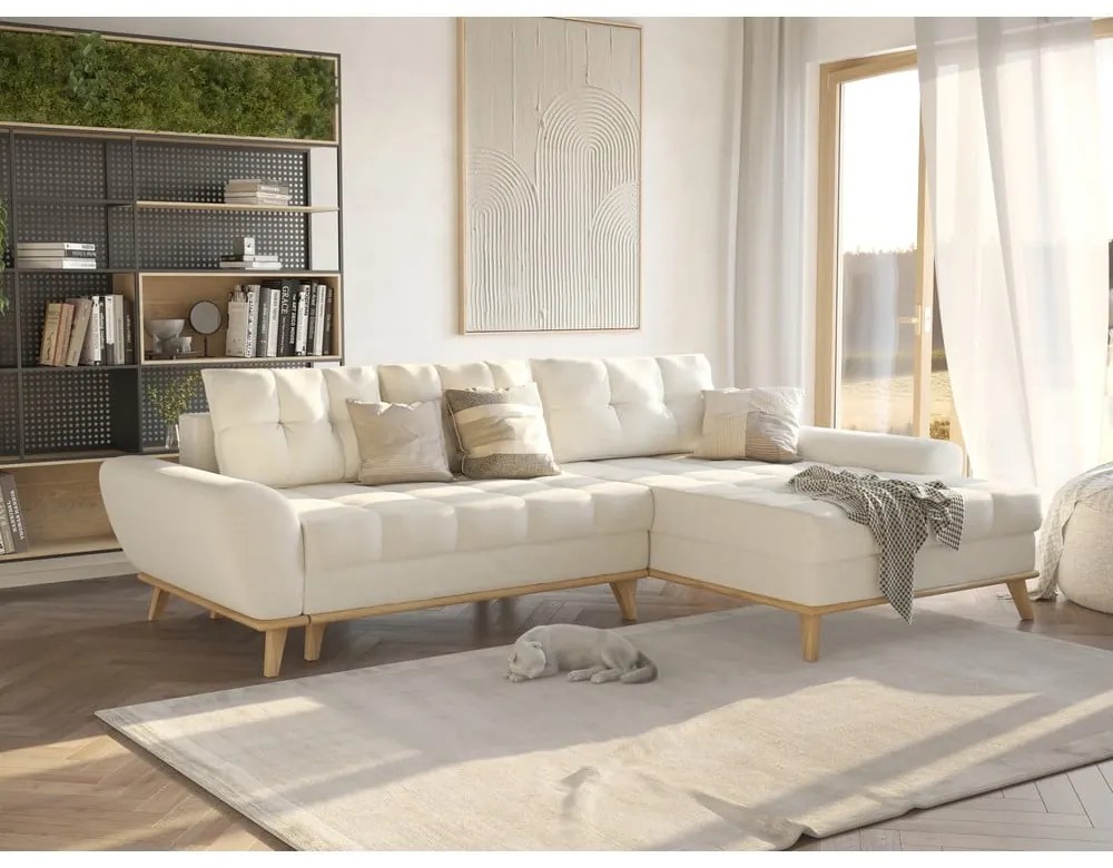 Krémová rozkladacia rohová pohovka (pravý roh) Balitco – Ropez