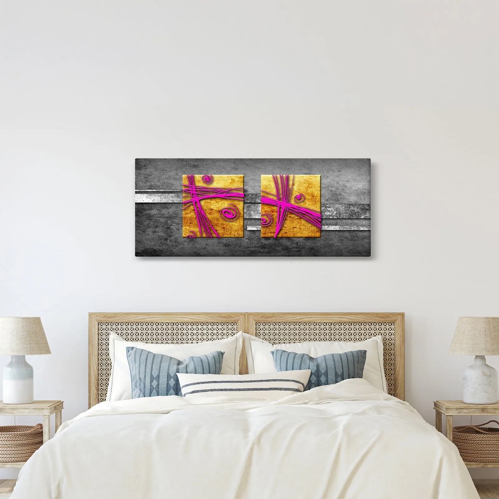 Obraz farebných štvorcov na čiernom pozadí (120x50 cm)