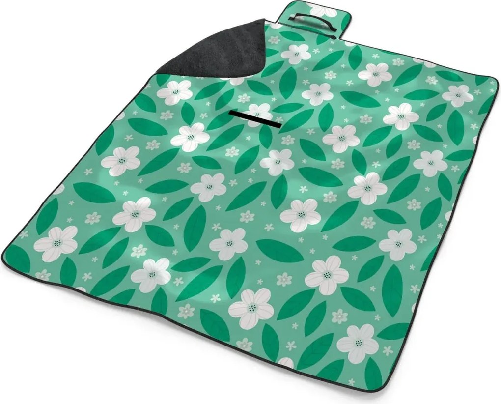 Sablio Plážová deka Biele kvety s lístkami: 200x140 cm