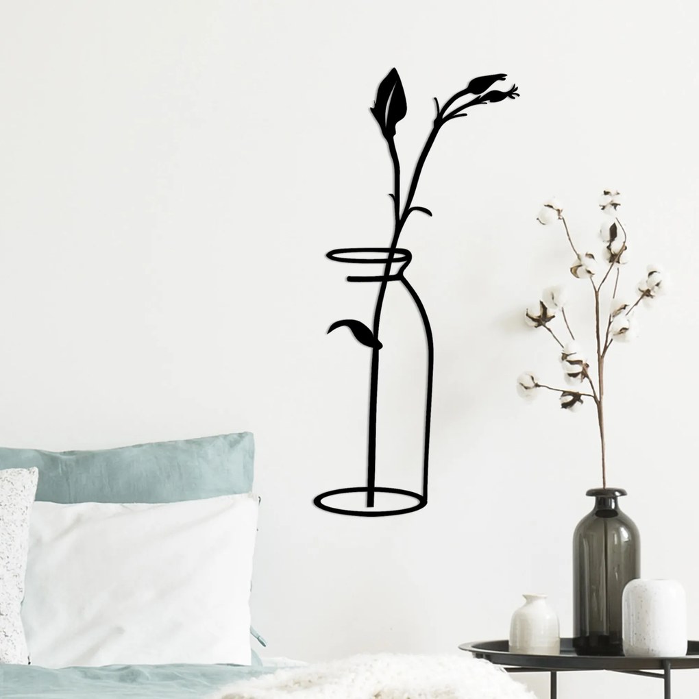 Nástenná kovová dekorácia Kvet vo Váze čierna