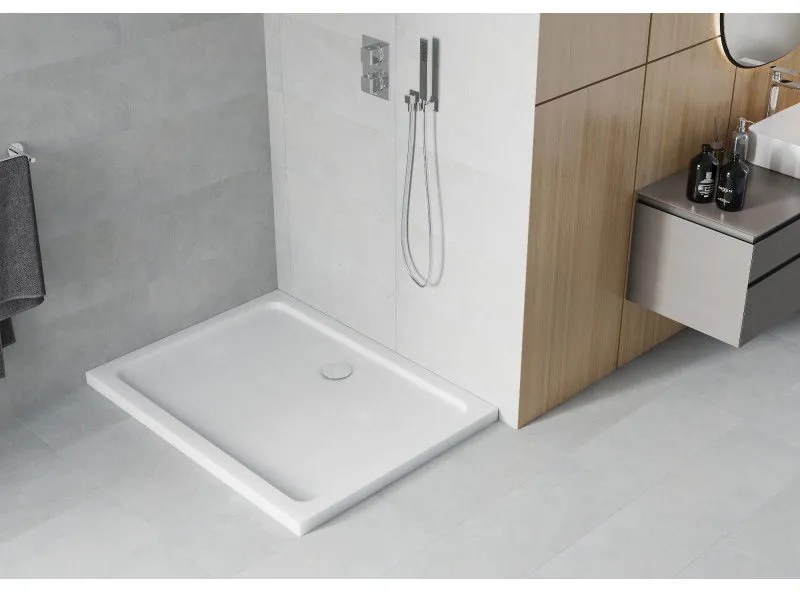 Mexen SLIM - Obdĺžniková sprchová vanička 90x70x5cm + chrómový sifón, biela, 40107090