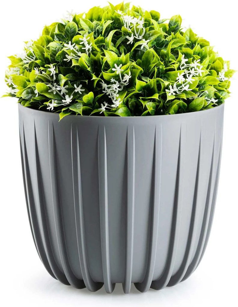 PLASTOVÝ KVETINÁČ STRIPPED SADA 2KS 18X15,5 CM+24X21 CM SIVÁ