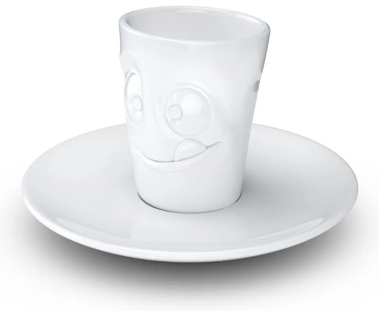 Biela maškrtná porcelánová šálka na espresso s tanierikom 58products, objem 80 ml