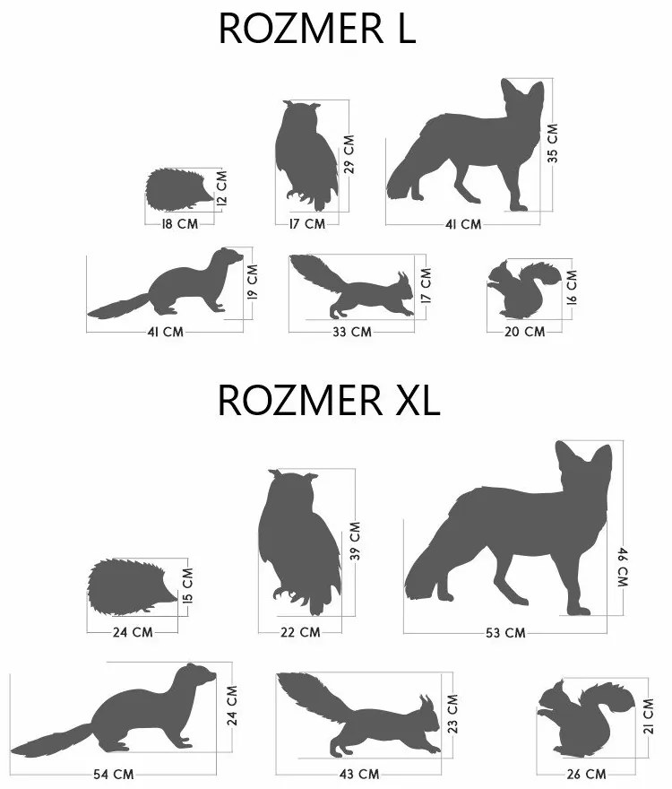 lovel.sk Nálepka na stenu Animals - lasica, sova, ježko, veveričky a líška Z068 - pastelové