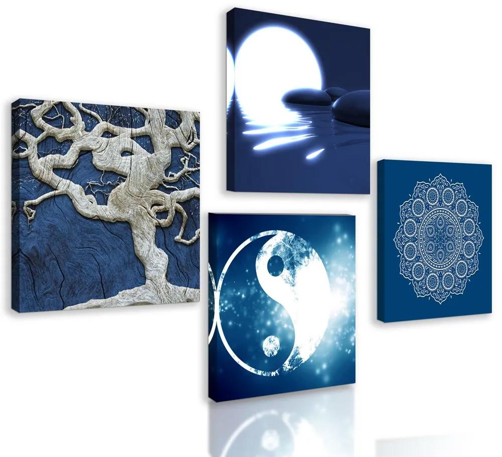 Set obrazov motívy Feng Shui v modrých farbách