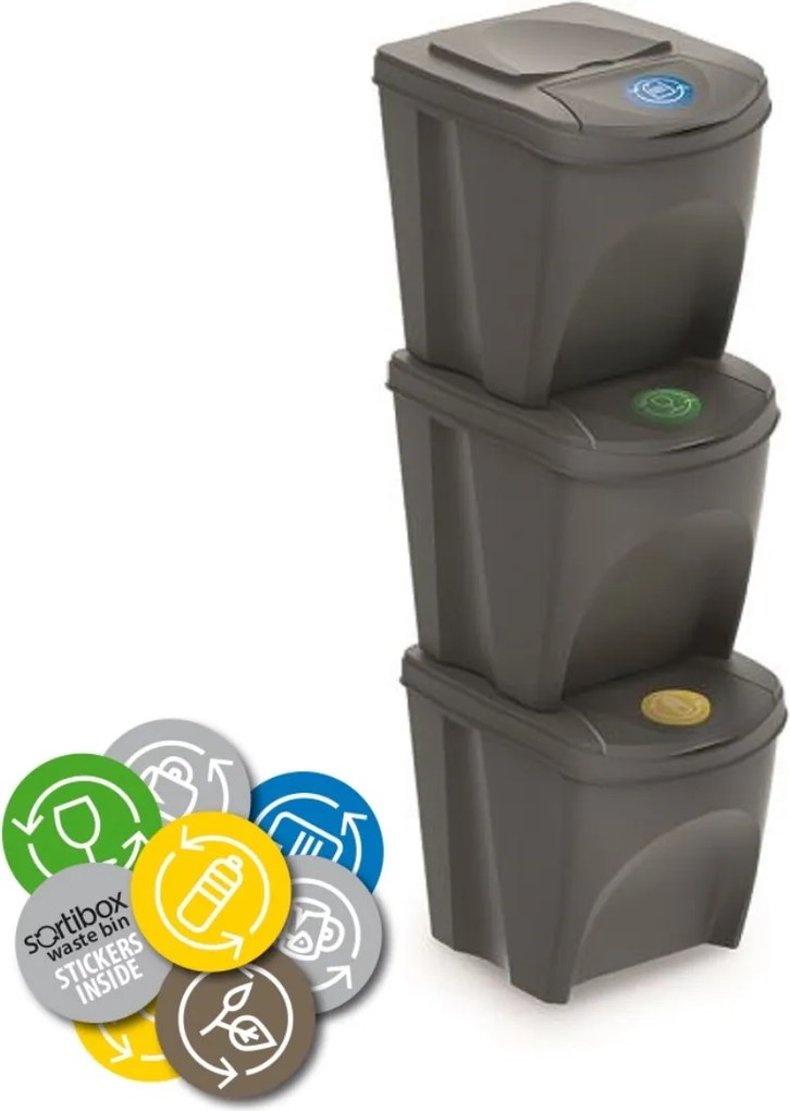 PROSPERPLAST Sada odpadkových košov SORTIBOX, 3x25l