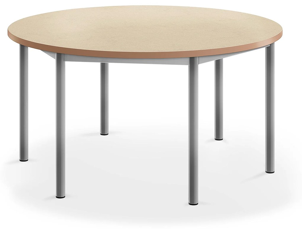 Stôl SONITUS, okrúhly, Ø 1200x600 mm, linoleum - béžová, strieborná