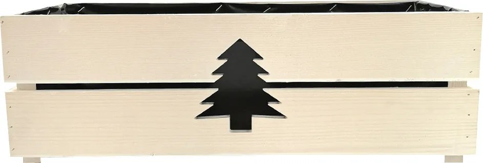 AMADEA Drevený vianočný kvetináč so stromčekom biely, vo vnútri s čiernou fóliou, 52x21,5x17cm, český výrobok