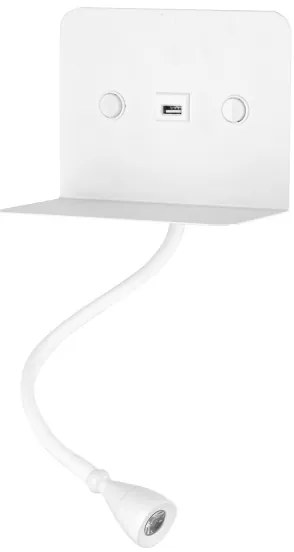 ONLI - LED Flexibilná lampička s policou a USB nabíjaním PLAK LED/1W/230V biela