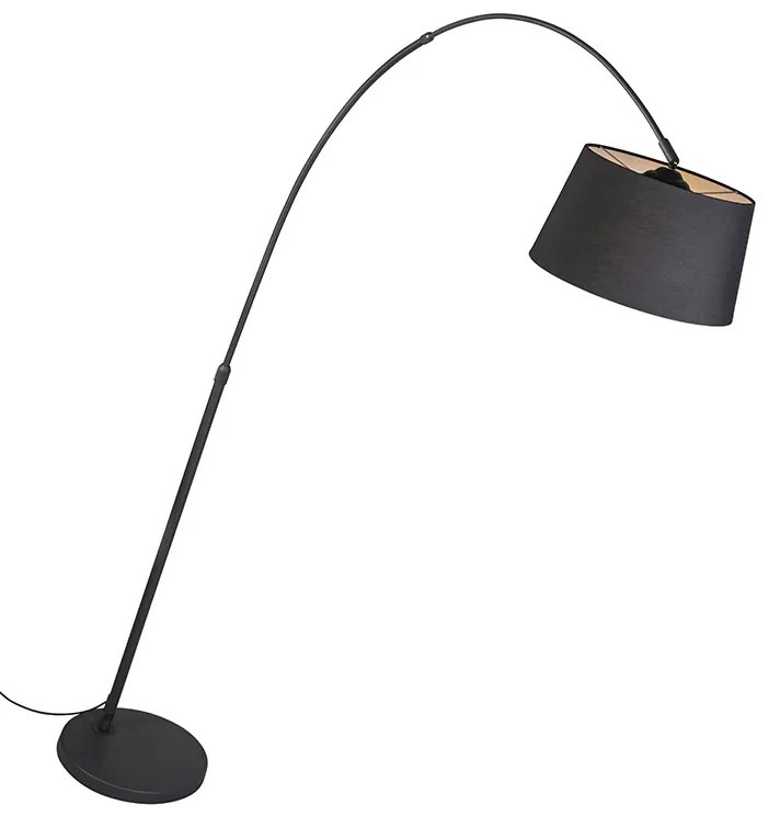 Moderná oblúková lampa čierna s čiernym textilným tienidlom - Arc Basic