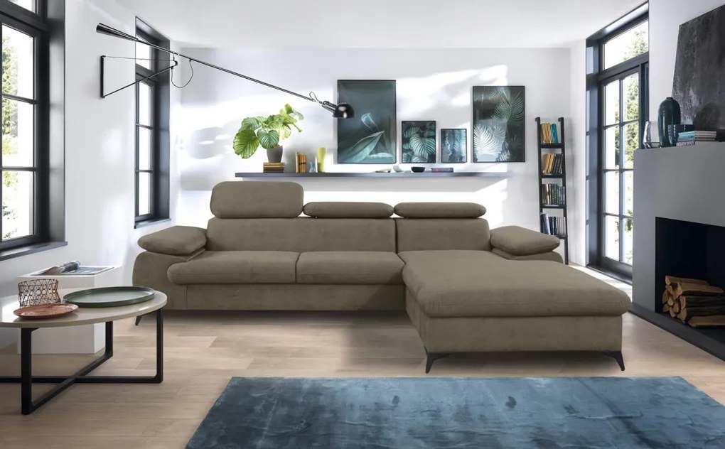 Rohová sedacia súprava Scala, hnedá látka, pravý roh