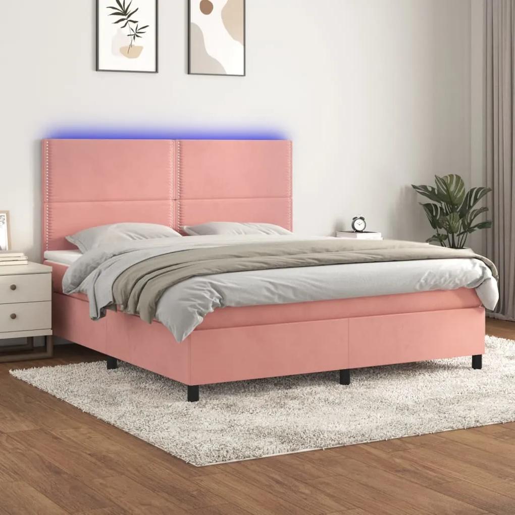 Posteľný rám boxsping s matracom a LED ružový 160x200 cm zamat 3136076
