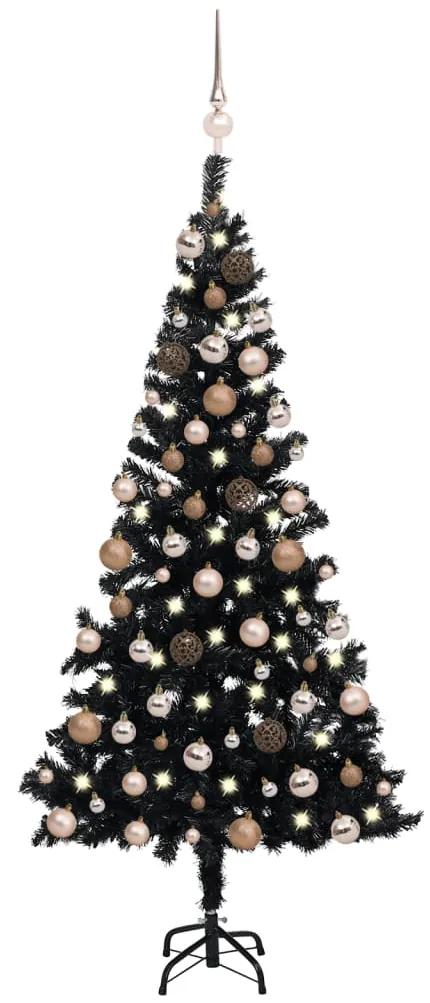 vidaXL Umelý vianočný stromček s LED a súpravou gulí čierny 120 cm PVC