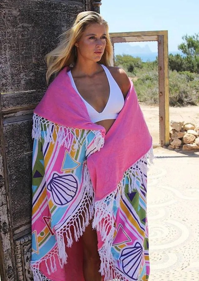 Farebný okrúhly plážový bavlnený uterák / osuška so strapcami Cow Skull - Ø180 cm