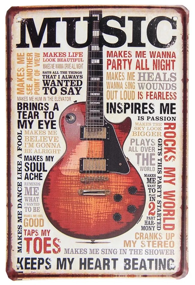 Béžová kovová ceduľa Music - 20*1*30 cm