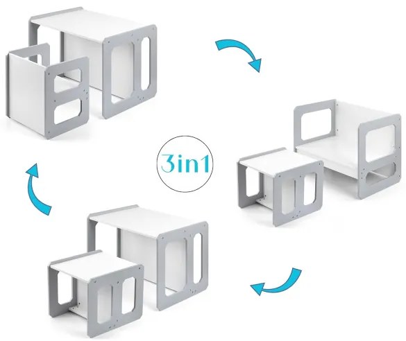 Detský stôl Stella 3v1 sivý so stoličkou