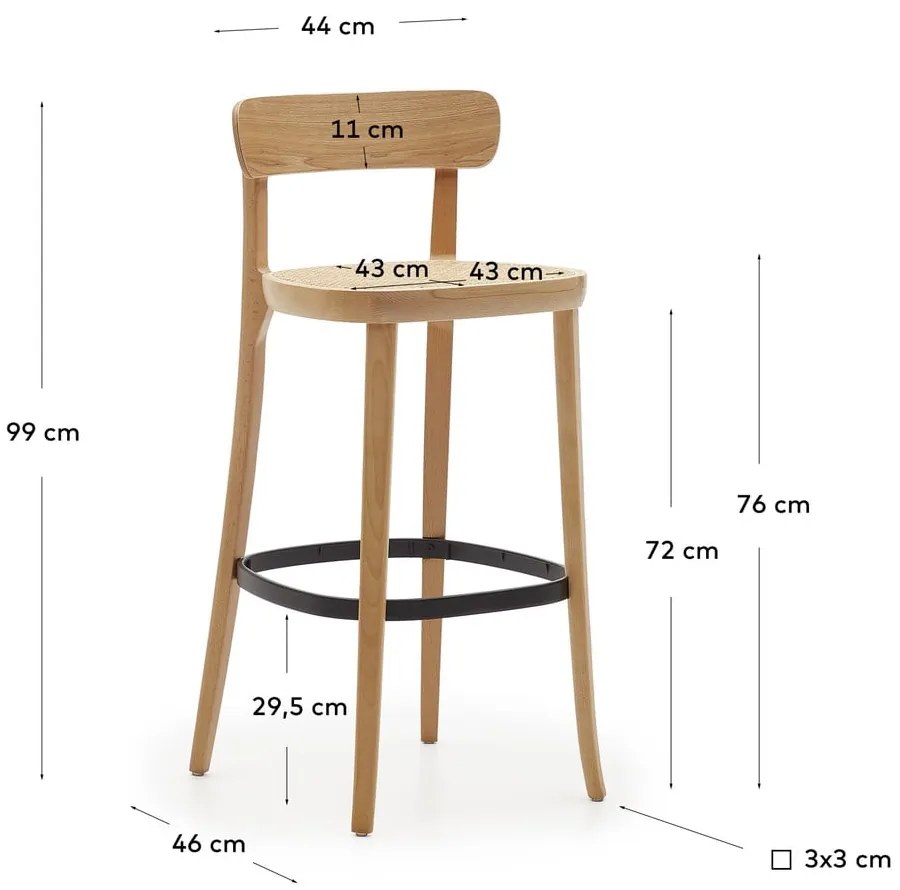 Barová stolička v dekore jaseňa v prírodnej farbe 99 cm Romane – Kave Home