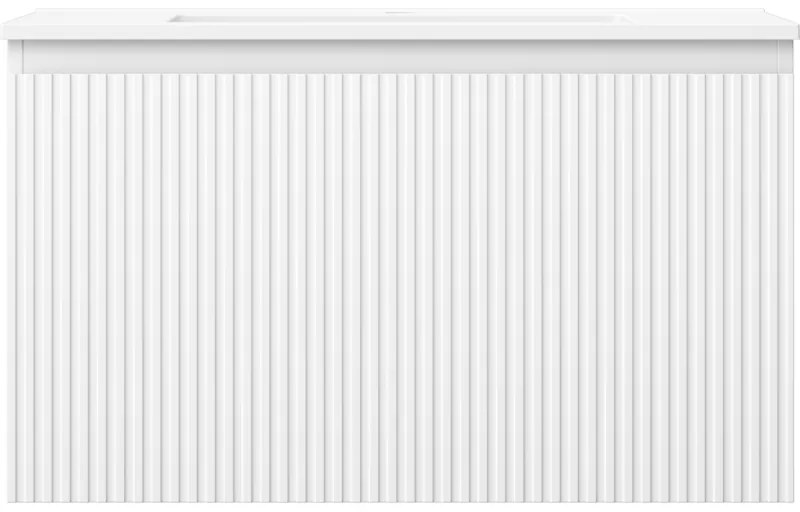 Mexen Rivel, kúpeľňová skrinka 80 cm s umývadlom Otis, 1 zásuvka, drážkovaná, biela matná, 91A20-08047-1-BF01-W18M01