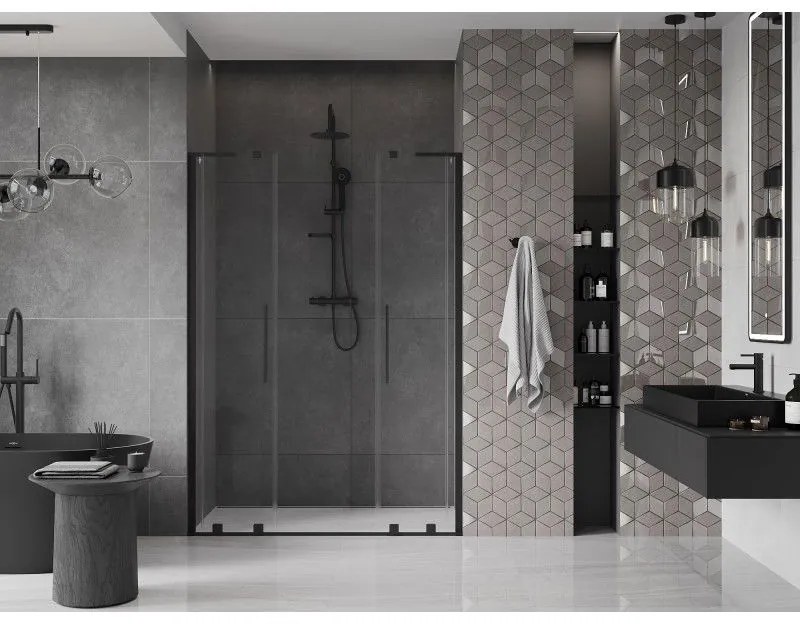 Mexen Velar L Duo, posuvné sprchové dvere do otvoru 160 cm, 8mm číre sklo, čierna matná, 871-160-003-02-70