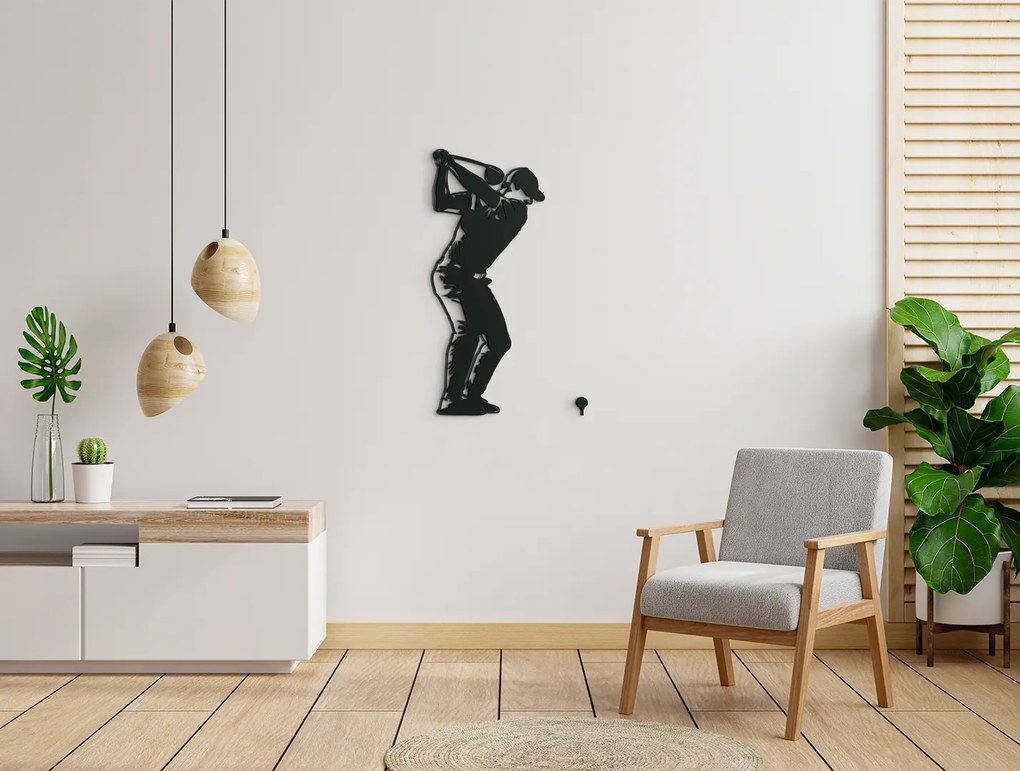 drevko Drevená nálepka na stenu Golfista Rozmer obrazu: 44,5 x 26 cm, Farba dekorácie: Čierna