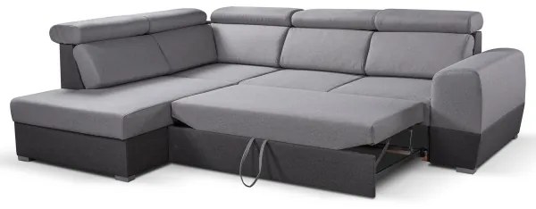 Rozkladacia rohová sedacia súprava MATRIX do L, šedá, ľavá, s úložným priestorom