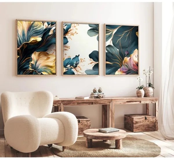 SADA 3x Obraz vo fotorámčeku 50x70 cm rastliny