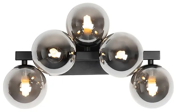 Moderná nástenná lampa čierna s dymovým sklom 5-svetlo - Bianca