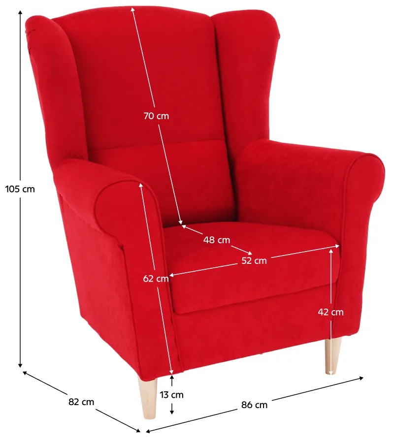 Tempo Kondela Kreslo ušiak, látka červená, CHARLOT