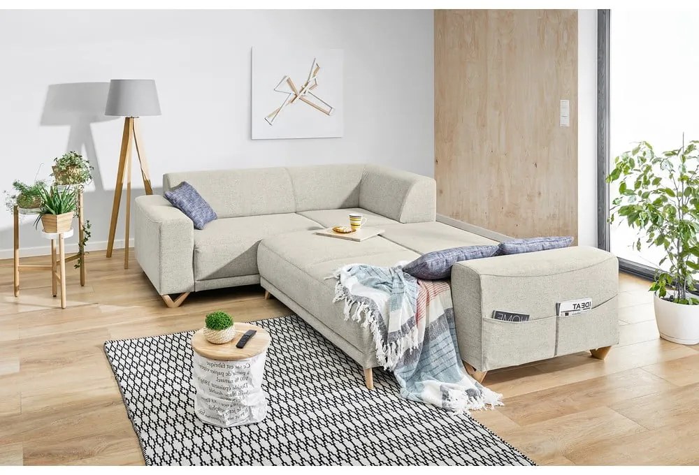 Béžová rozkladacia/s úložným priestorom rohová pohovka (ľavý roh/do L) Classy Sophie – Miuform