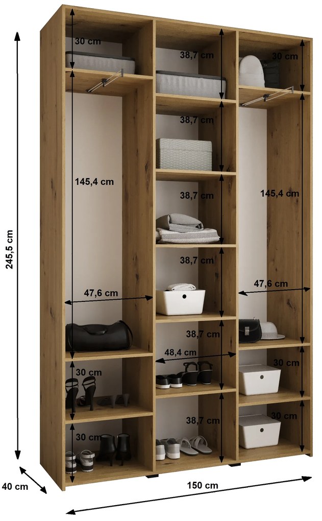 Šatníková skriňa 150 cm Carmela 40-3 (biela + zlatá). Akcia -20%. Vlastná spoľahlivá doprava až k Vám domov. 1126610