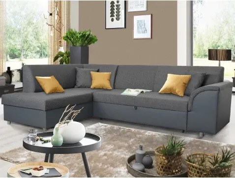 Rohová sedacia súprava Bernett, antracitová ekokoža/sivá tkanina, ľavý roh%