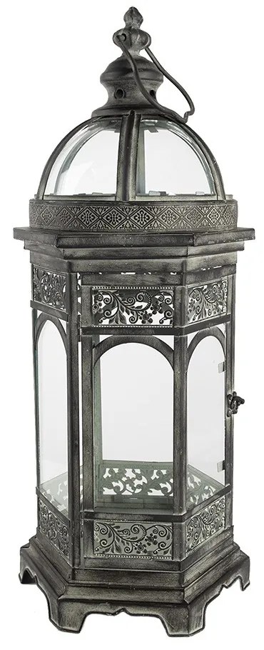 Šedo-hnedá antik kovová lampáš Vilmia - 24*21*59 cm