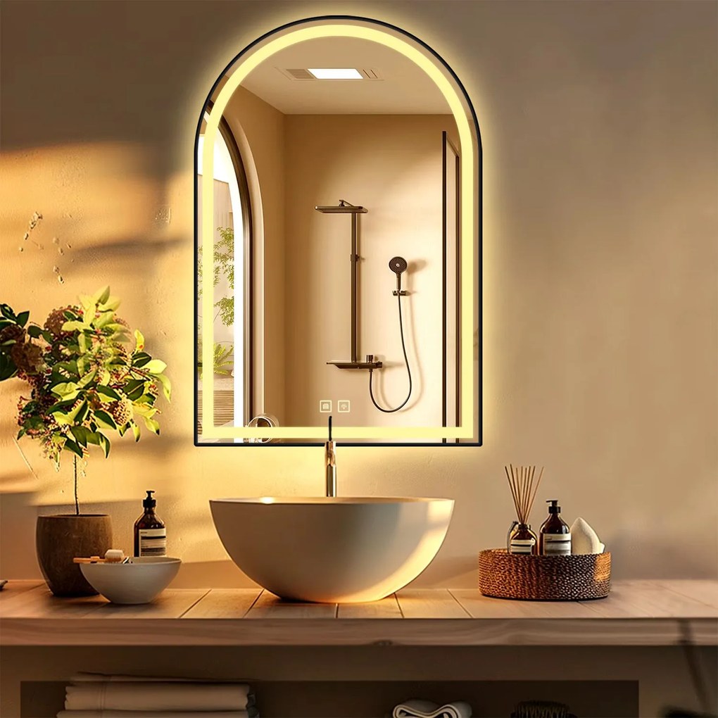 Tutumi Tutumi, LED zrkadlo 60x100cm s čiernym rámom, HOM-06504