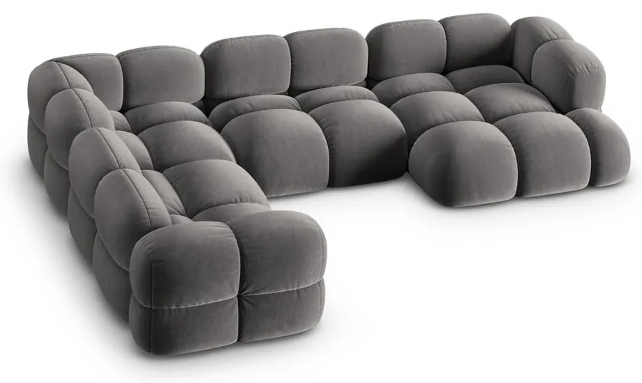 Sivá zamatová rohová pohovka (ľavý roh/do tvaru "U") Loretto – Cosmopolitan Design