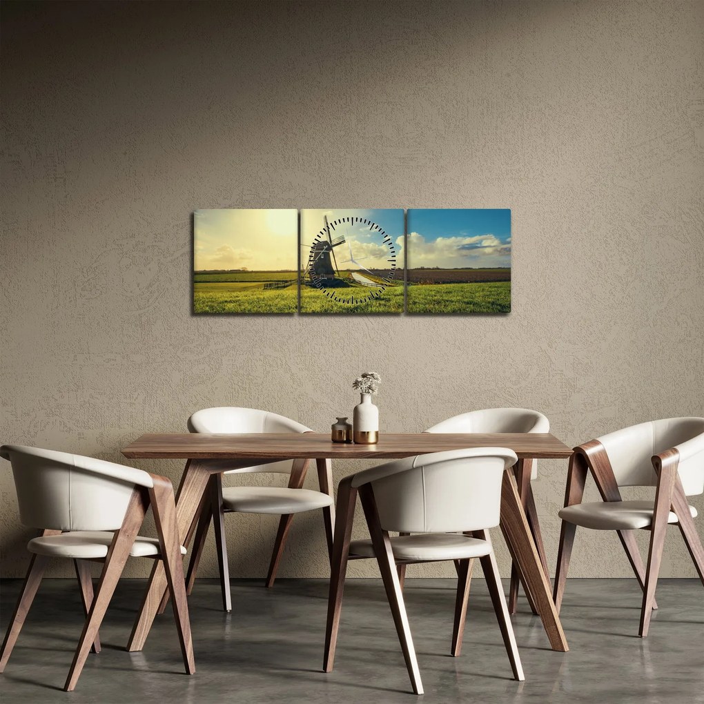 Obraz - Veterný mlyn (s hodinami) (90x30 cm)