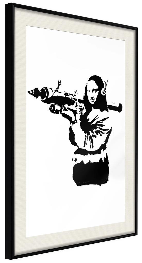 Artgeist Plagát - Banksy Mona Lisa with Rocket Launcher [Poster] Veľkosť: 30x45, Verzia: Zlatý rám