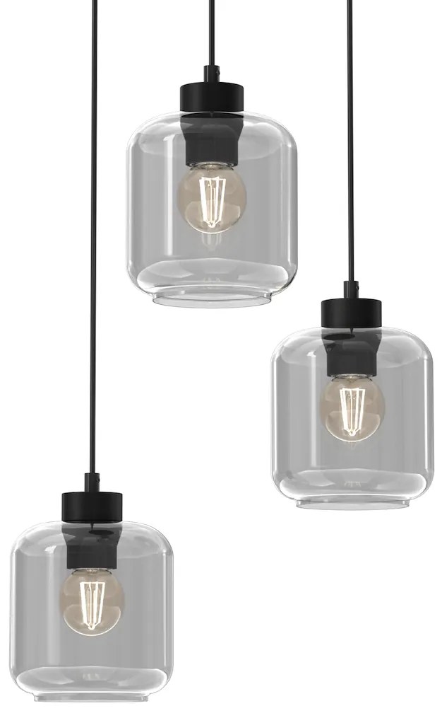 Závesné svietidlo Sombra, 3x grafitové sklenené tienidlo, b, o