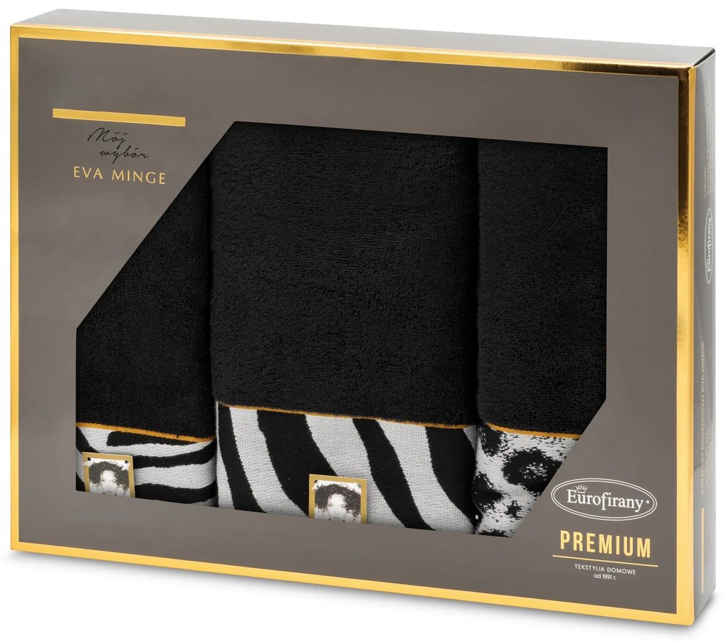 BAVLNENÝ UTERÁK EVA MINGE22 SADA 1KS 30X50 CM, 1KS 50X90 CM, 1KS 70X140 CM ČIERNA