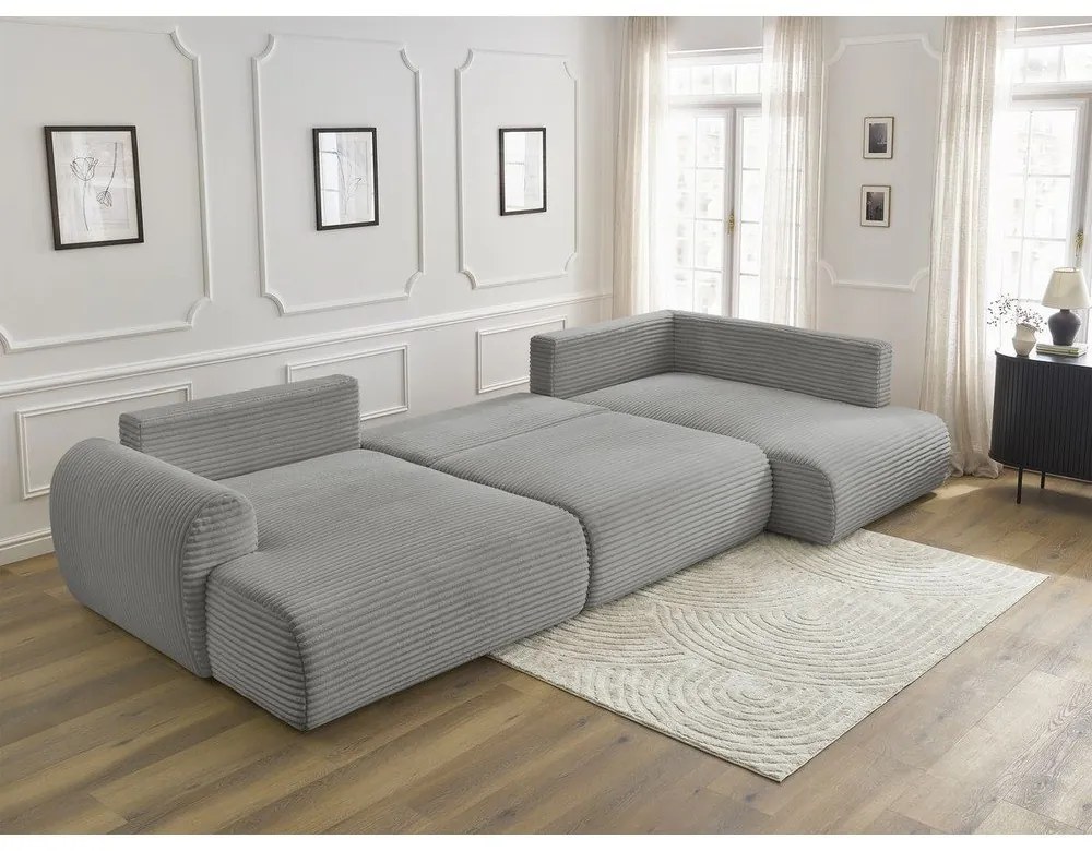 Tmavosivá menčestrová rozkladacia rohová pohovka (ľavý roh/do "U") Lucien – Bobochic Paris