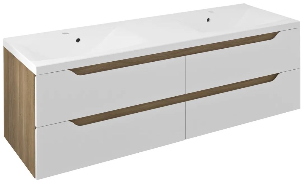 Sapho Sapho, WAVE dvojumývadlová skrinka 149,7x50x47,8cm, biela/dub cuneo, WA150-3025