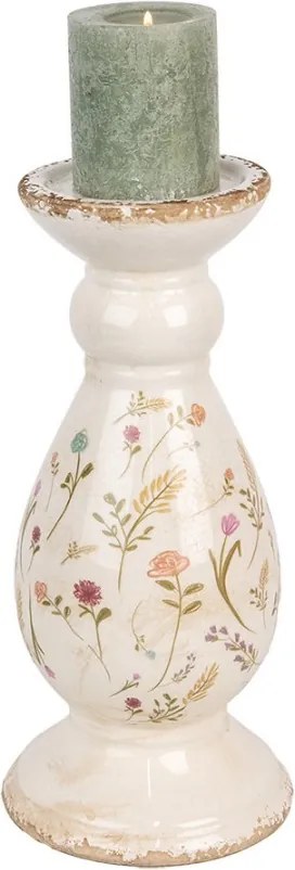 Béžový keramický svietnik s kvietkami Floral Cartoon L - Ø 14*32 cm