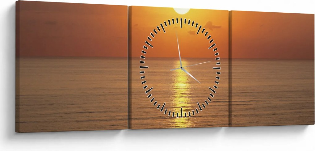 Obraz - Západ slnka nad oceánom (s hodinami) (90x30 cm)