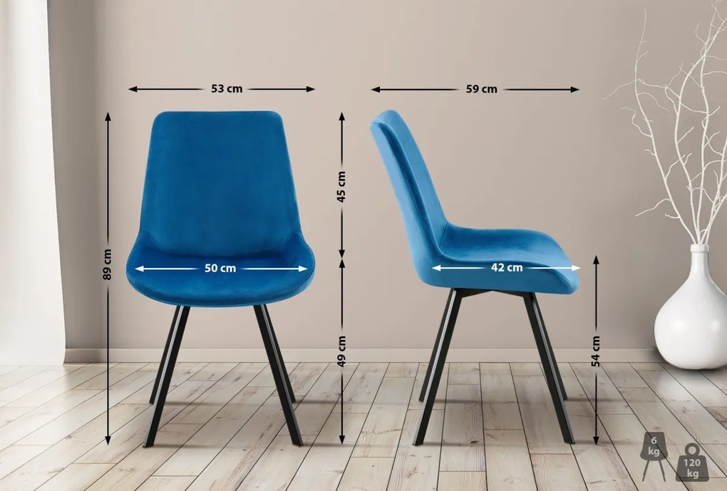 Jedálenská stolička Lewes - zamat - Tmavo modrá