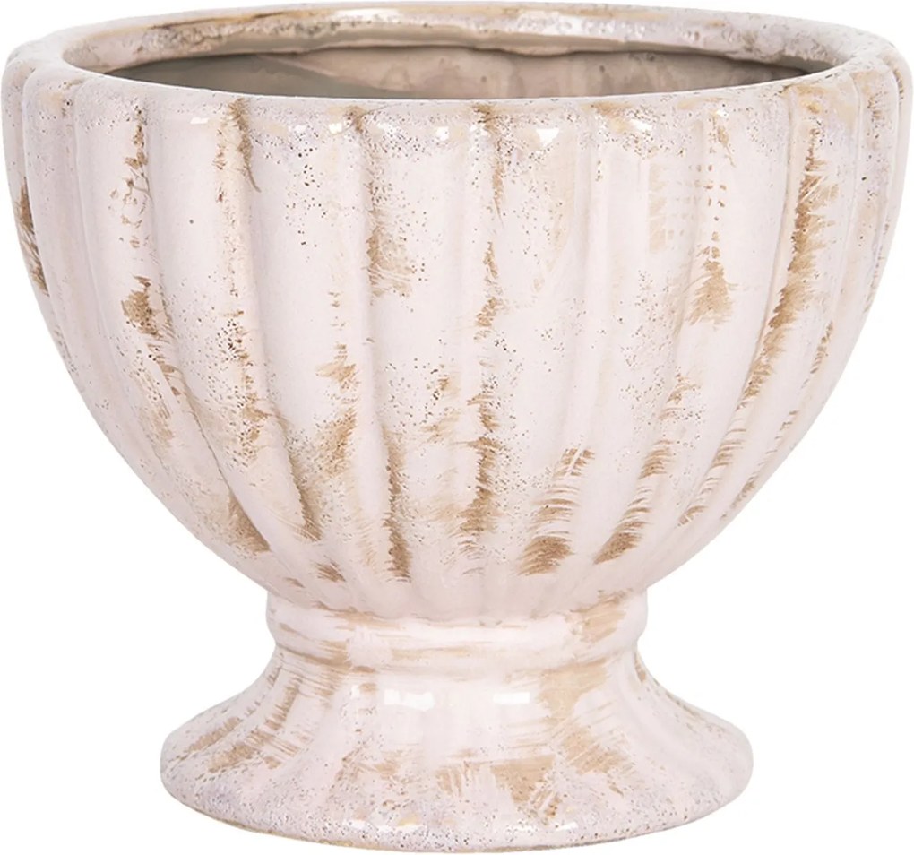 Ružový keramický kvetináč s patinou v tvare pohára - Ø 15 * 12 cm
