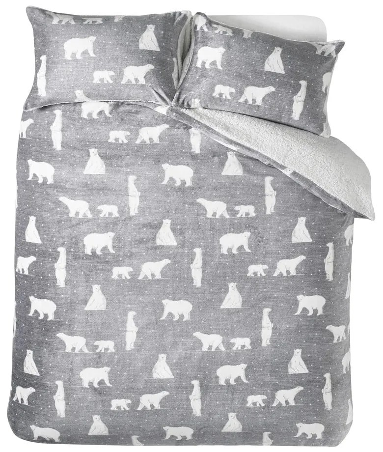 Sivé obliečky na dvojlôžko/predĺžené s baránkom 230x220 cm Cosy Polar Bear – Catherine Lansfield