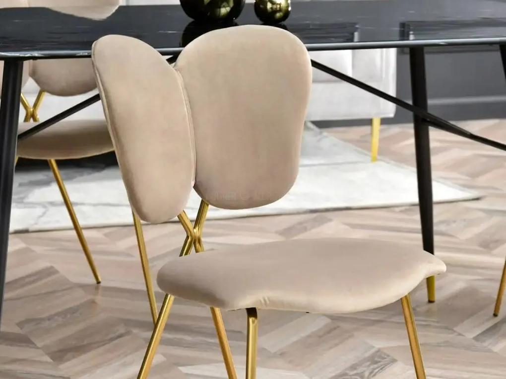 Dizajnová jedálenská stolička FLYN béžová + zlaté nohy
