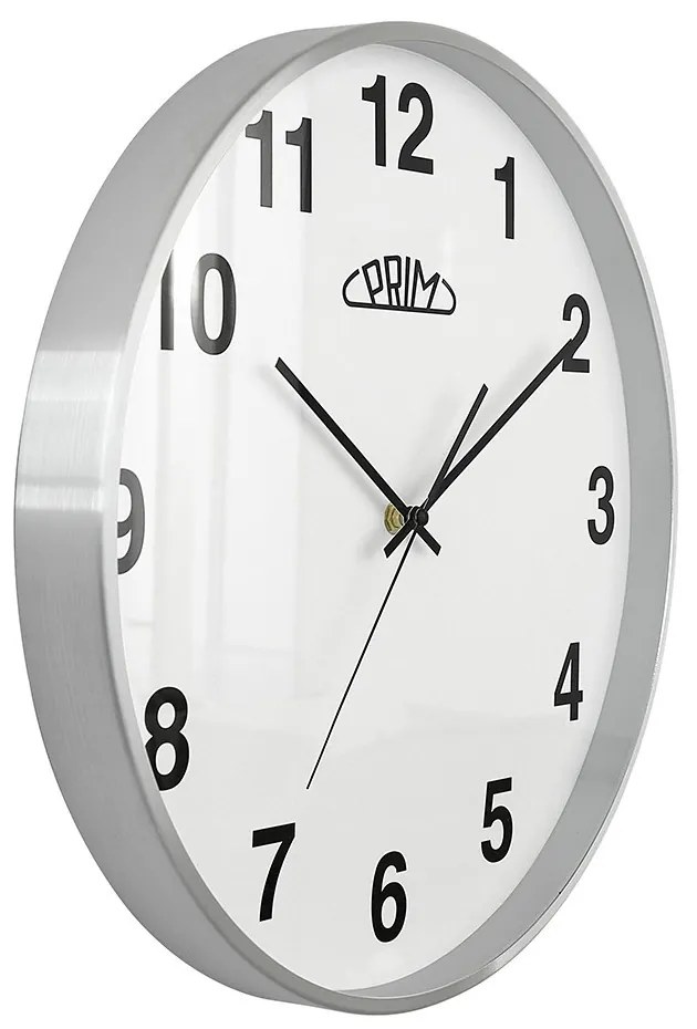 Kovové hodiny strieborné PRIM Alfa ∅ 400 × 40 mm